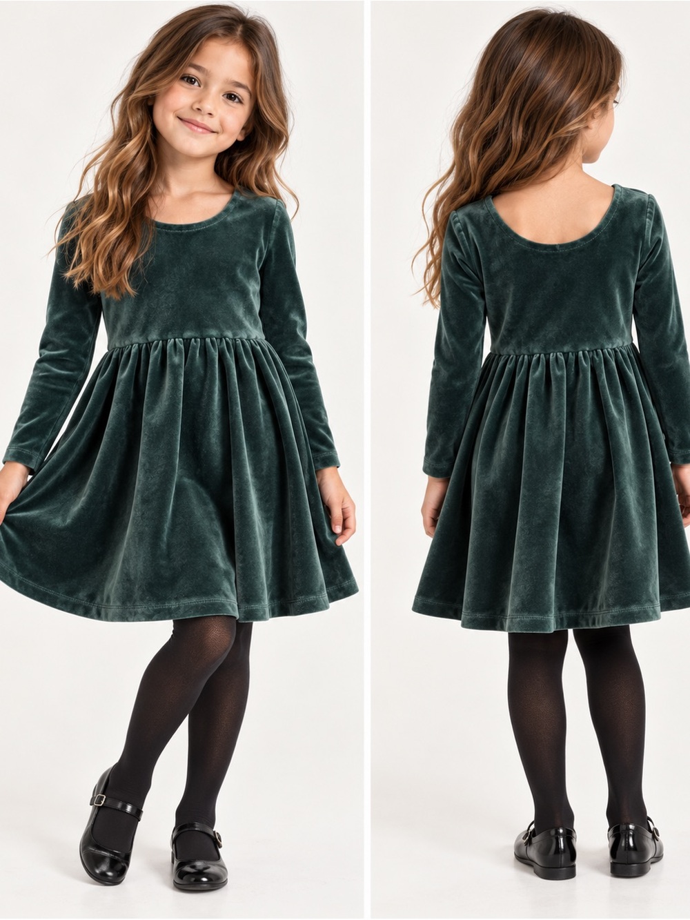 Hanna Andersson Forest Green Velvet Dress Holiday Christmas Party 4 Years